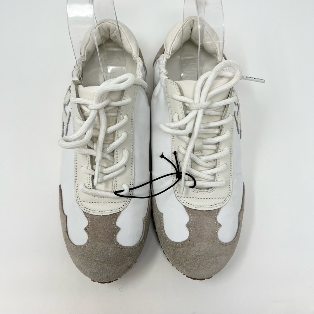Tory Burch White and Beige Suede-Trim Sneakers - Picture 5 of 14